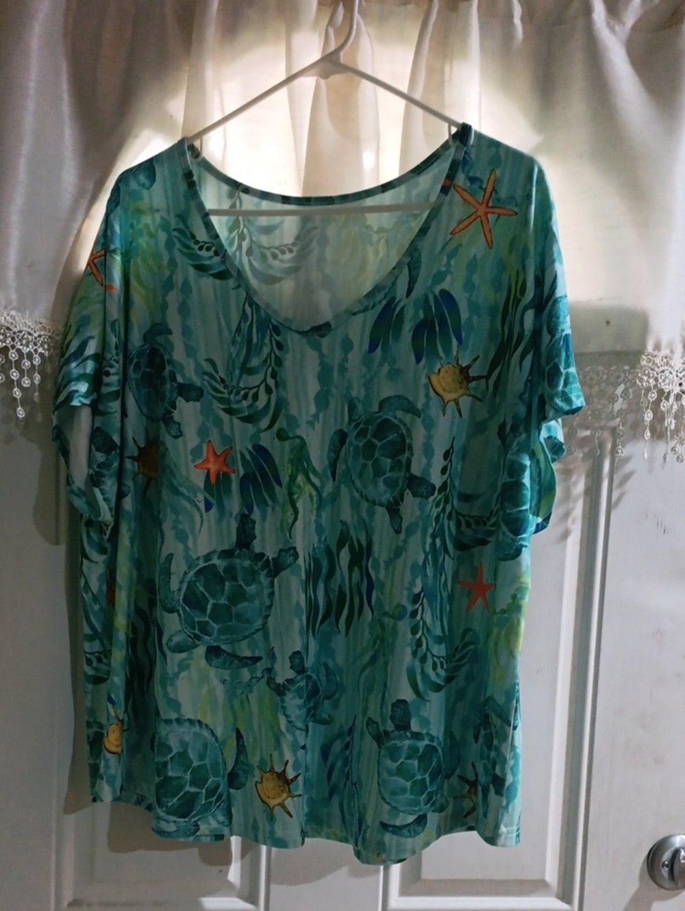 Relaxed Sea Turtle Print Short Sleeve Tee - Teal